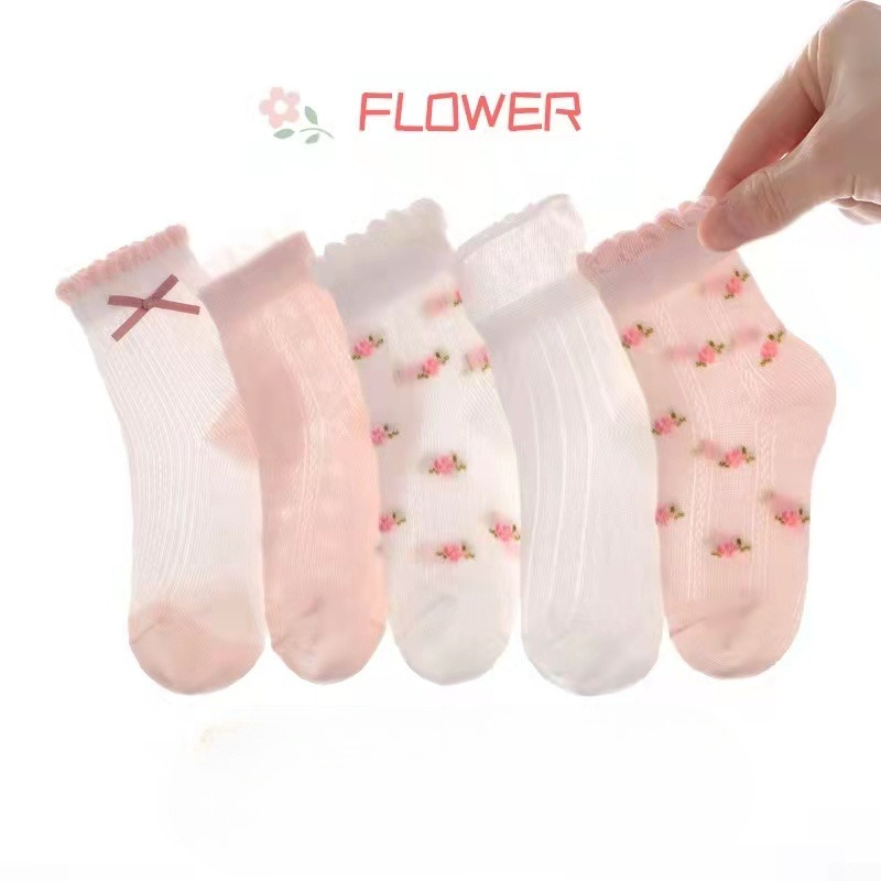 Baby Clothing Knitting Patterns - Girls Socks Cute Flowers Pattern Kods